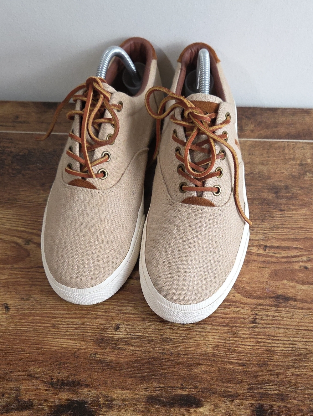 Polo Ralph Lauren Vaughn Men's Beige Canvas Suede Trim Sneakers Sz 9.5D Casual